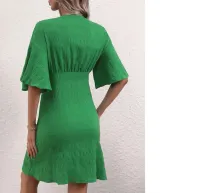 Vestido pescoço de mergulho botão frontal manga de borboleta - Foto 2