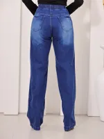 calça Pantalona Jeans Feminina Flare Com Lycra Confortável Do 36 Ao 46 Moda Blogueira Cintura Com Elástico - Foto 2