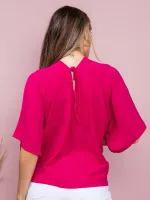 Blusa feminina manga curto 3/4 decote v tecido duna - Foto 2