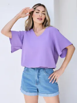 Blusa Cropped Com elastico Tecido Duna
