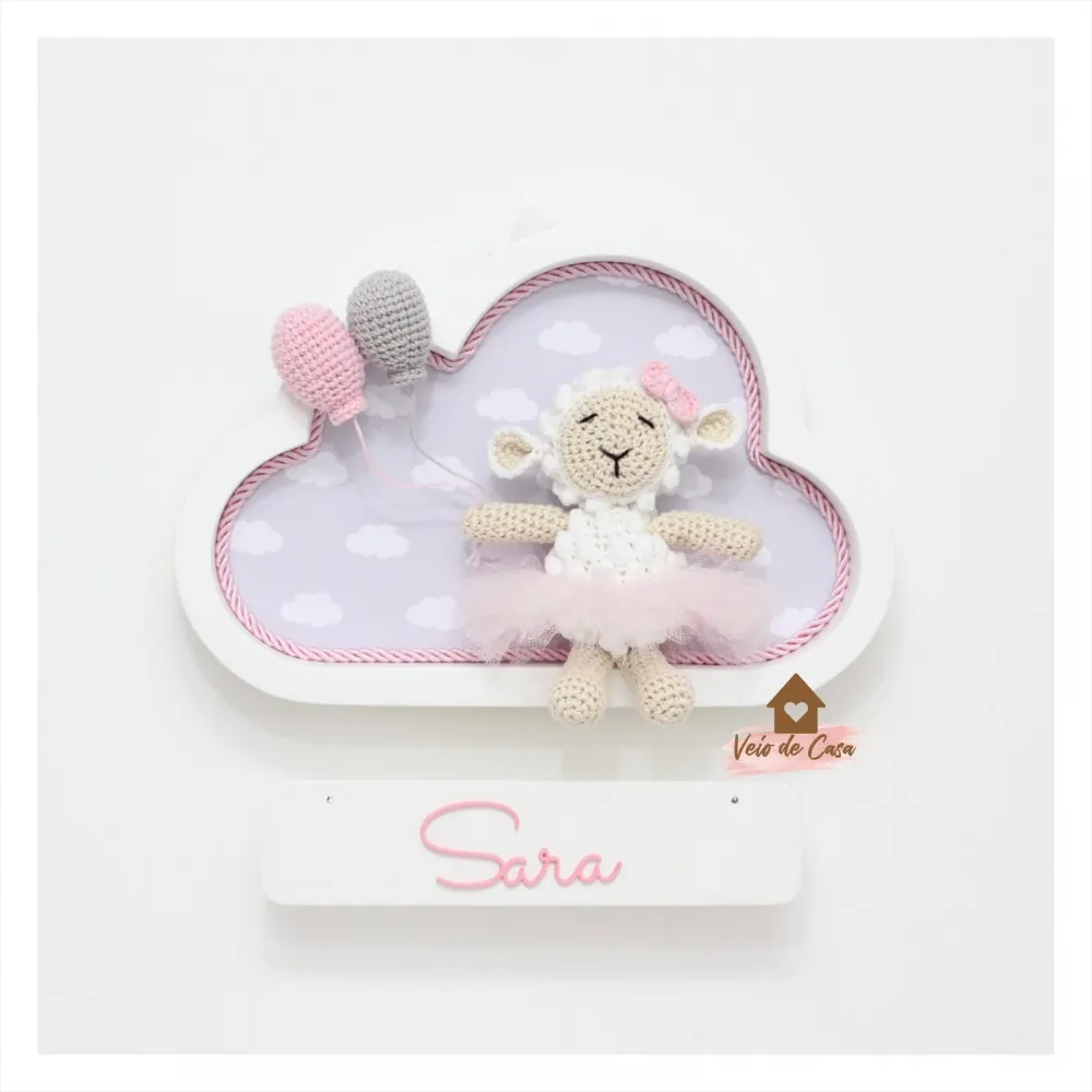 Ovelha Bailarina - 2 balões - Nuvem P Branca - Porta Maternidade