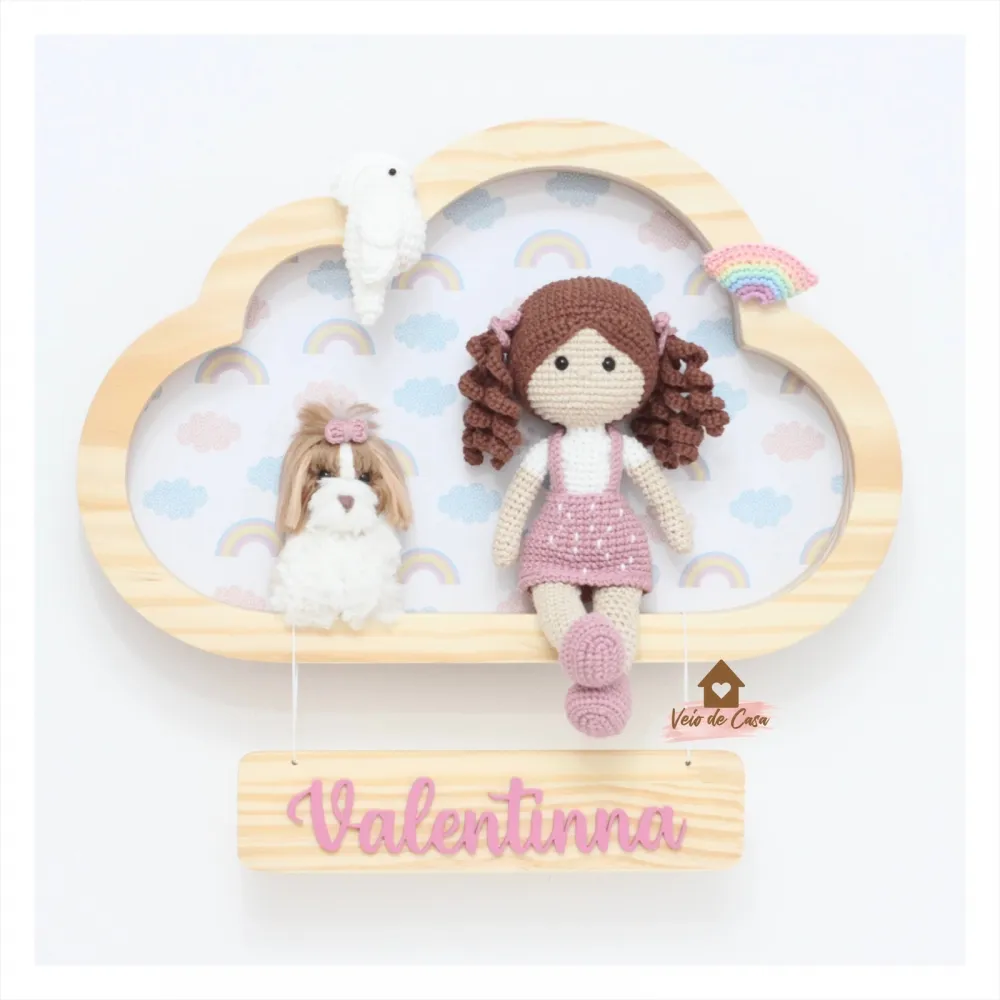 Boneca - Com Passarinho - Arco-íris - Nuvem G - Porta Maternidade Imagem