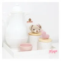 Ursinha + Coração - Kit Higiene Poá - 6 peças - Poá - Bandeja Madeira - Garrafa Vintage - Foto 2