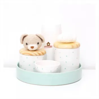 Urso + Nuvem - Kit Higiene - 5 peças - Poá - Bandeja Redonda