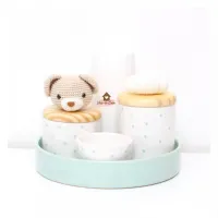 Urso + Nuvem - Kit Higiene - 5 peças - Poá - Bandeja Redonda