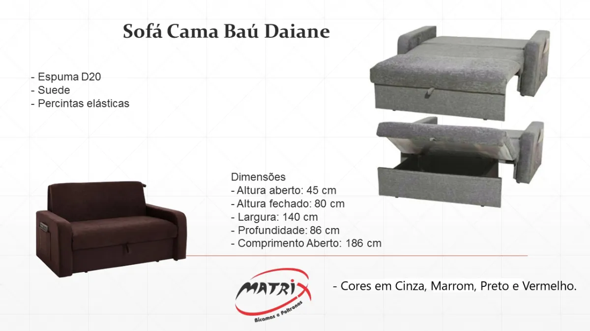 Sofá Cama com Baú Daiane