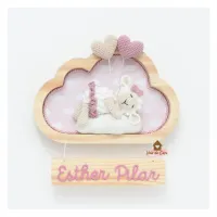 Ovelha Bailarina Dormindo - 2 corações - Nuvem P - Porta Maternidade - Foto 6