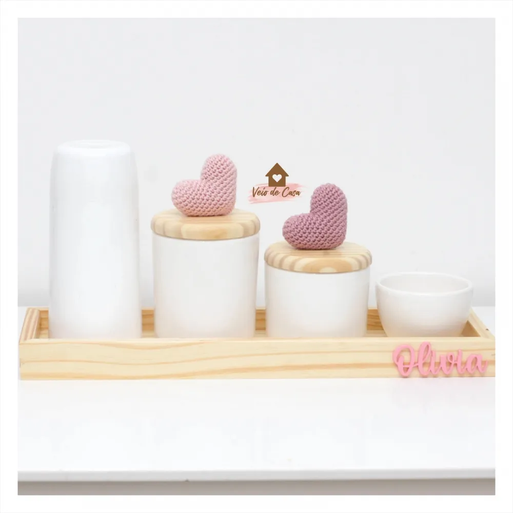 Corações - Kit Higiene - 5 peças - Bandeja Madeira Imagem
