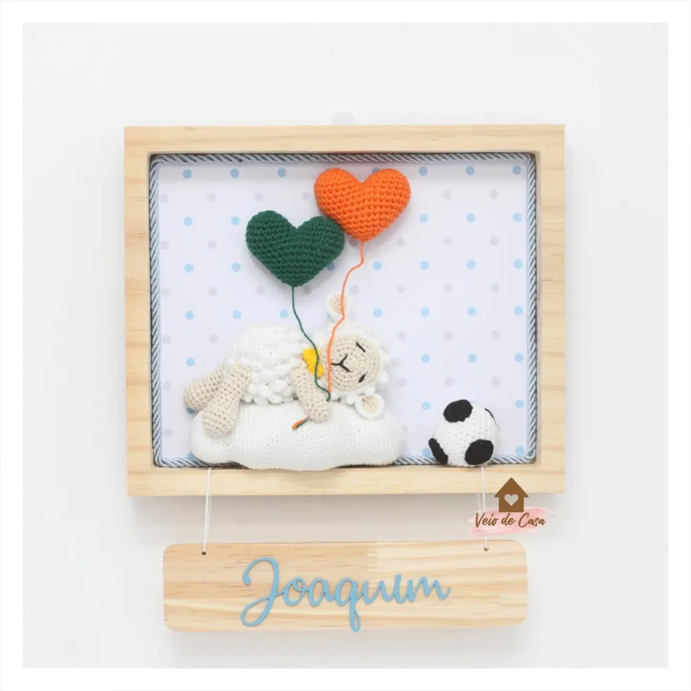 Ovelha Dormindo - Menino - 2 corações + Bola - Porta Maternidade Imagem