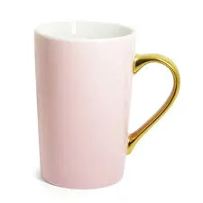 Caneca Cônica Branca ou Rosa de Porcelana para Sublimação com Alça Cromada Dourada - 400ml  GOLD Imagem