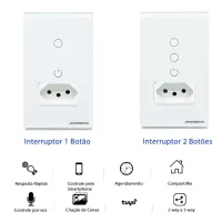 Espelho placa 1 tomada + 2 Interruptor Inteligente SMART Wi-Fi CASA INTELIGENTE