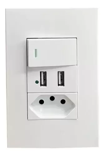 Tomada + Interruptor Usb De Parede Universal Bivolt 2.1a Celulares 4x2