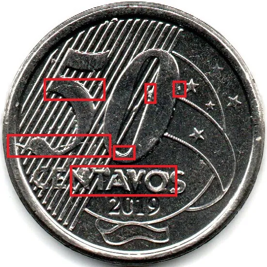 2019 - 50 Centavos - ERRO: Cunho Trincado e Entupido - Moeda Brasil