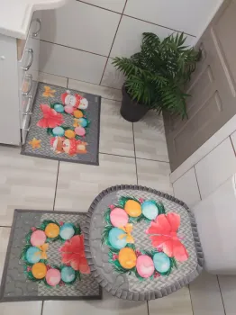 Jogo de Tapete Banheiro - Natal Fundo Cinza