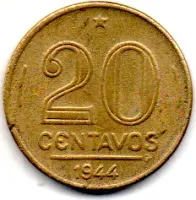 1944 - 20 Centavos - COM Sigla OM no Anverso - Moeda Brasil - Estado de Conservação: Soberba (Sob)