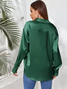 Camisa Cetim Sólido Botão frontal - Foto 2