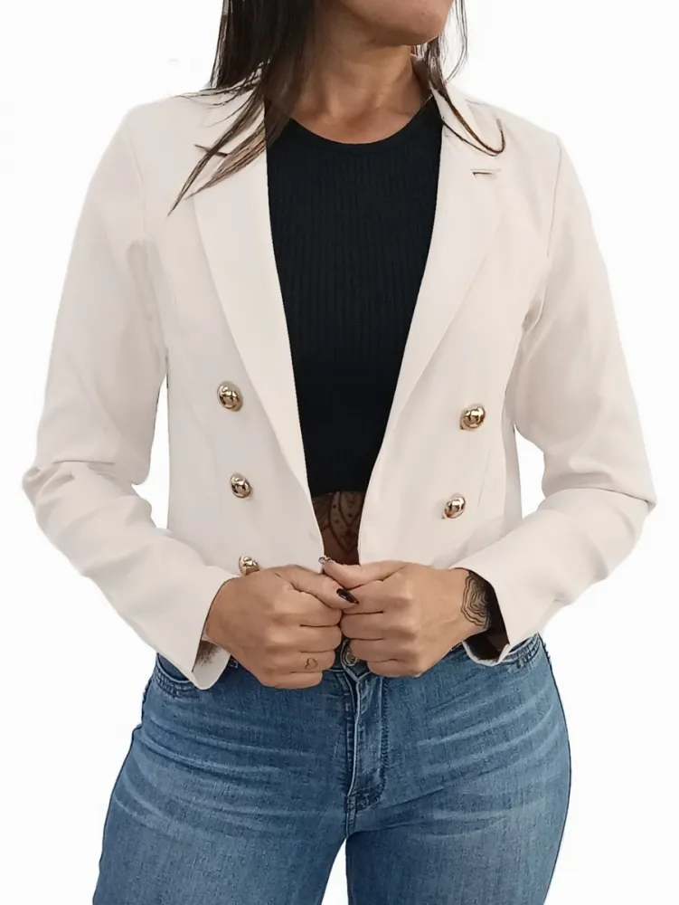 Blazer Cropped Alfaiataria Gola Lapela com Botões Imagem