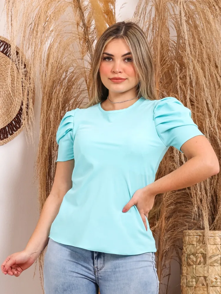 blusa feminina liso com manga curta