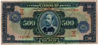 C008a - 500 Cruzeiros (Carimbo Sob 500 Mil Réis) - 15° Estampa - Assinada a mão / Autografada - Série 123 - Floriano Peixoto - Data: 1942 - MBC