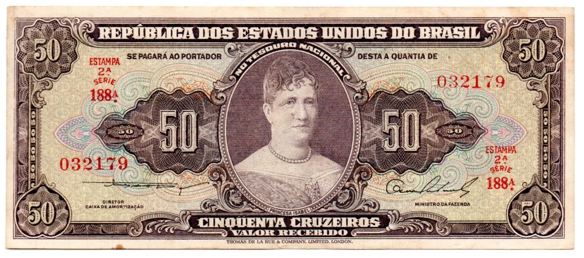 C090 - 50 Cruzeiros - 2° Estampa - Série 188 - Princesa Isabel - Data: 1954 - MBC/SOB