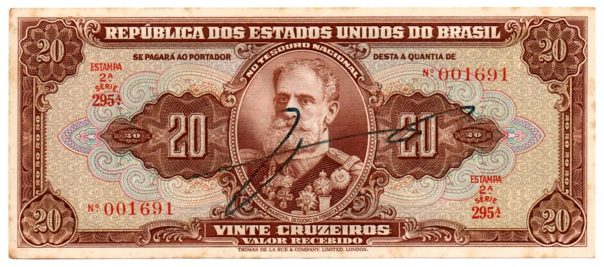 C083 - 20 Cruzeiros - 2° Estampa - Série 295 - Autografada / Assinada a Mão - Marechal Deodoro da Fonseca - Data: 1950 - MBC/SOB