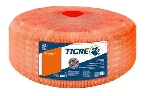 Conduite Corrugado 3/4 polegada 25mm Laranja Rolo com 50m TIGRE