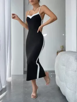 Vestido cami acabamento de contraste coxa dividida