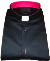 Camisa Clerical Romano Preta com Rosa Gola Padre  Algodão fio 80 Egípcio