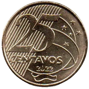 2022 - 25 Centavos - Moeda Brasil - Estado de Conservação: Flor de Cunho (FC)