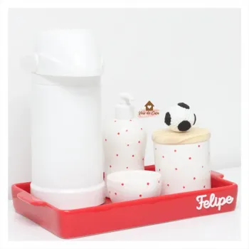 Futebol  - Kit Higiene Poá - 5 peças - Bandeja Retangular Cerâmica - Foto 2