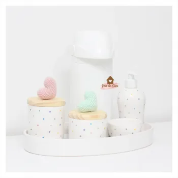 Kit Higiene - Corações - 6 peças - Poá - Bandeja Oval - Garrafa G - Foto 2