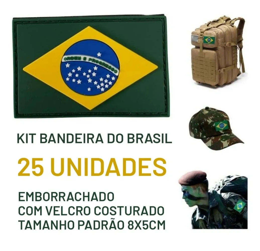 Patch Brasil Emborrachados Kit Bandeira Do Brasil 25 Unidades