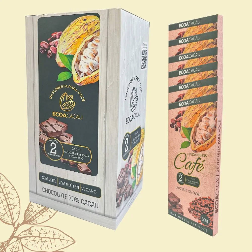 Chocolate 70% Puro Cacau com Pedacinhos de Café - Display com 6 tabletes Imagem