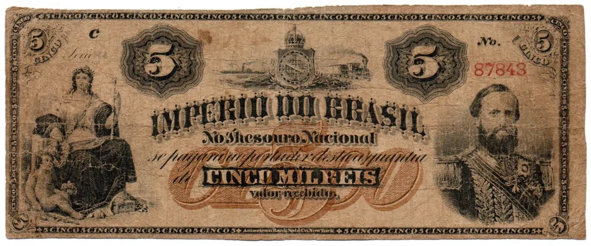 .R031a - 5 Mil Réis - 7° Estampa - Série 14 - C - Dom Pedro II - Data: 1869 - R - Cédula Brasil Império