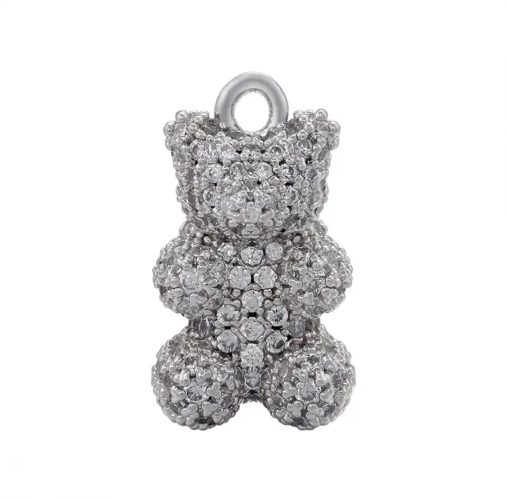 Pingente Bear Cravejado com Microzircônias - Ródio Branco