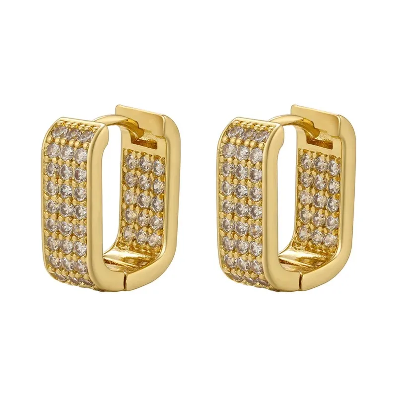 Brinco Argolinha Quadrada Cravejado Interna e Externamente com Microzircônias - Ouro 18k