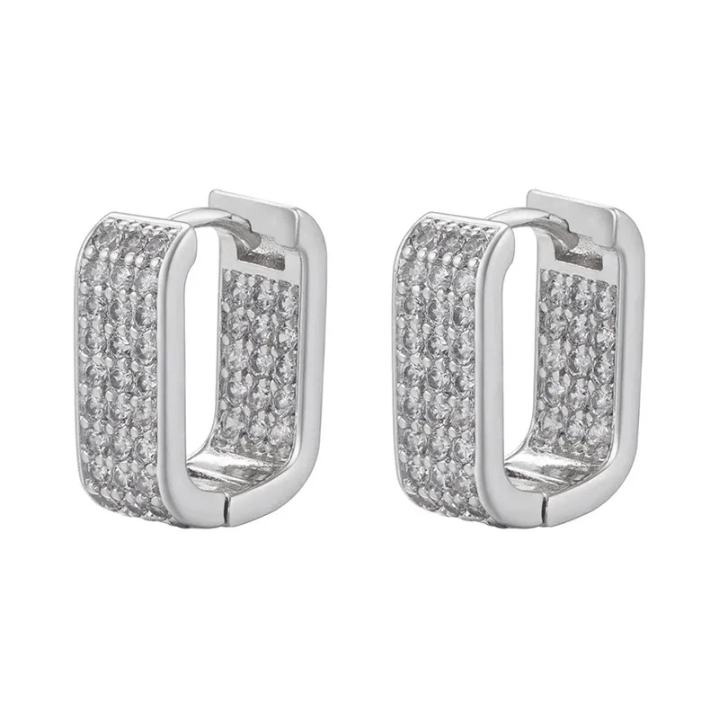 Brinco Argolinha Quadrada Cravejado Interna e Externamente com Microzircônias - Ródio Branco