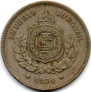 1871 - 100 Réis - Moeda Brasil Império