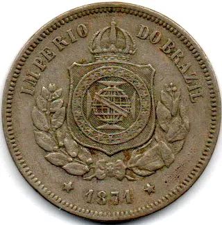 1871 - 100 Réis - Moeda Brasil Império