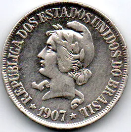 1907 - 500 Réis - Prata .900 - Aprox. 5g - 22mm - Moeda Brasil - Polida