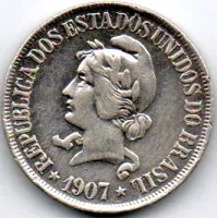 1907 - 500 Réis - Prata .900 - Aprox. 5g - 22mm - Moeda Brasil - Polida