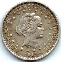 1913 - 500 Réis - Prata .900 - Aprox. 5g - 22mm - Moeda Brasil