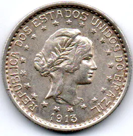 1913 - 500 Réis - Prata .900 - Aprox. 5g - 22mm - Moeda Brasil Imagem