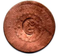 1827R - 40 Réis - C/ Carimbo Geral de 20 - Moeda Brasil Império