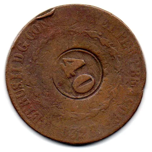1832 - 80 Réis - C/ Carimbo Geral de 40 - Petrus II - Moeda Brasil Império Imagem