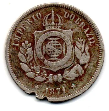 1871 - 100 Réis - Moeda Brasil Império - C/ Danos