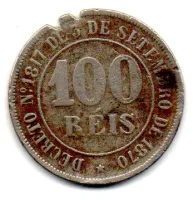 1871 - 100 Réis - Moeda Brasil Império - C/ Danos - Foto 2