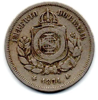 1871 - 100 Réis - Moeda Brasil Império