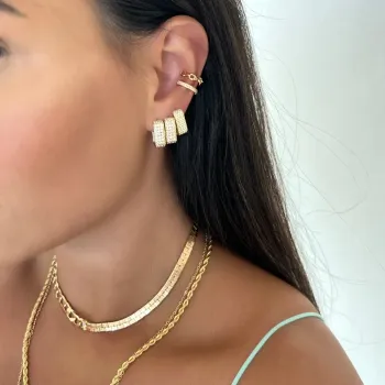 Piercing Fake Fino Cravejado com Microzircônias - Ouro 18k - Foto 2