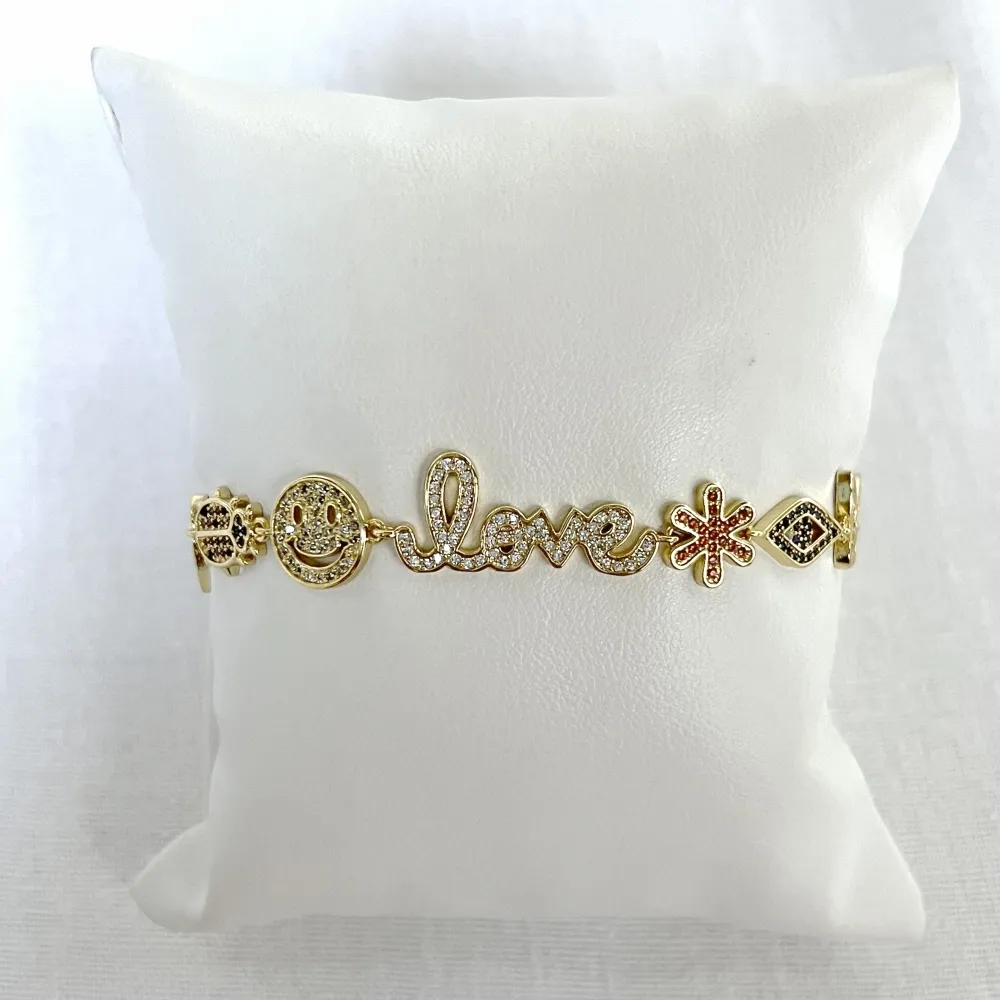 Pulseira Pingentes Cool Cravejados com Microzircônias - Ouro 18k Imagem